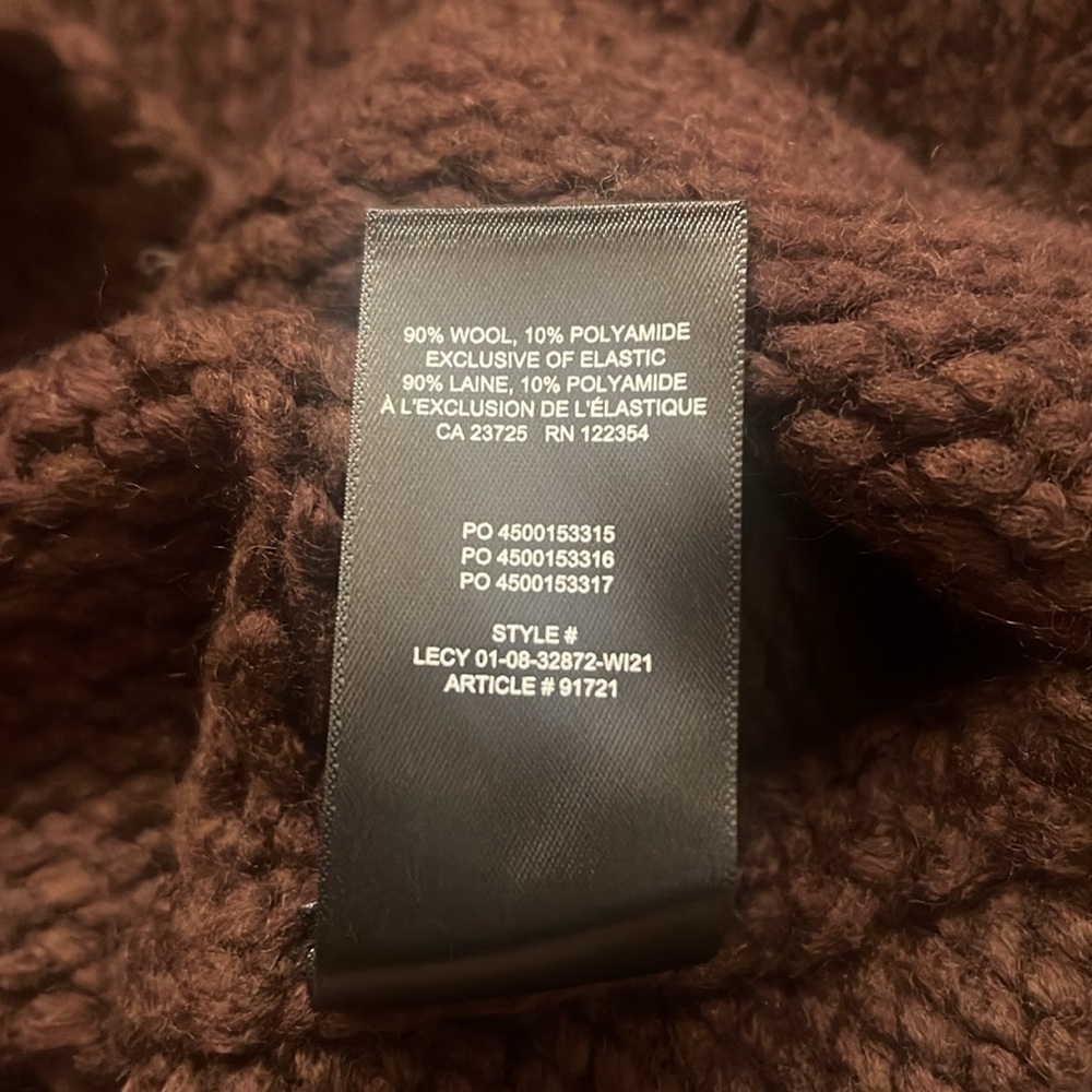 Bobaton Chocolate Brown Turtleneck Sweater with Ribbed Texture Size Medium - Picture 6 of 6